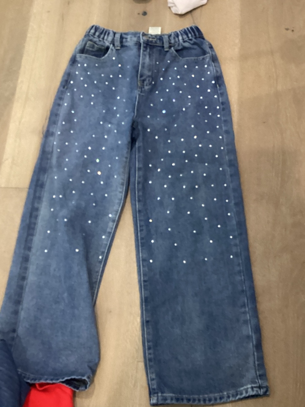 SHEIN Blue Wide-Leg Jeans with Pearl Studs